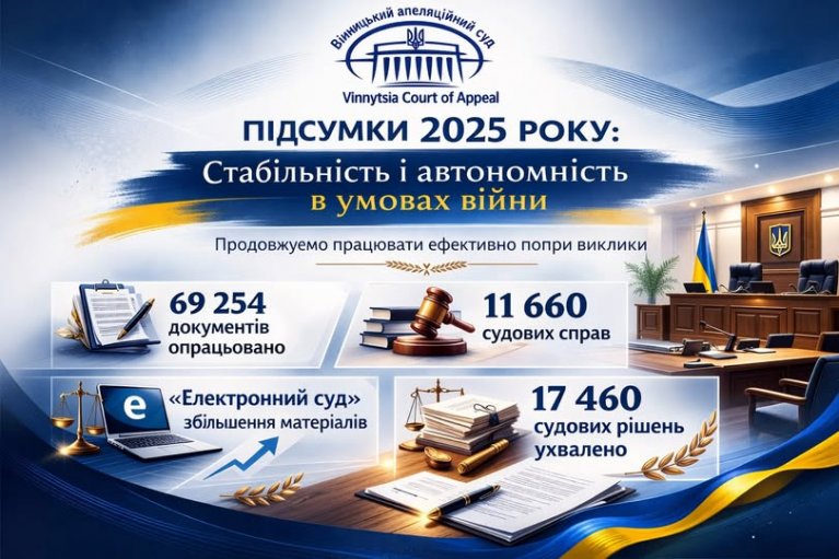 Вінницький aпеляційний суд ухвaлив понaд сімнaдцять тисяч рішень впродовж року