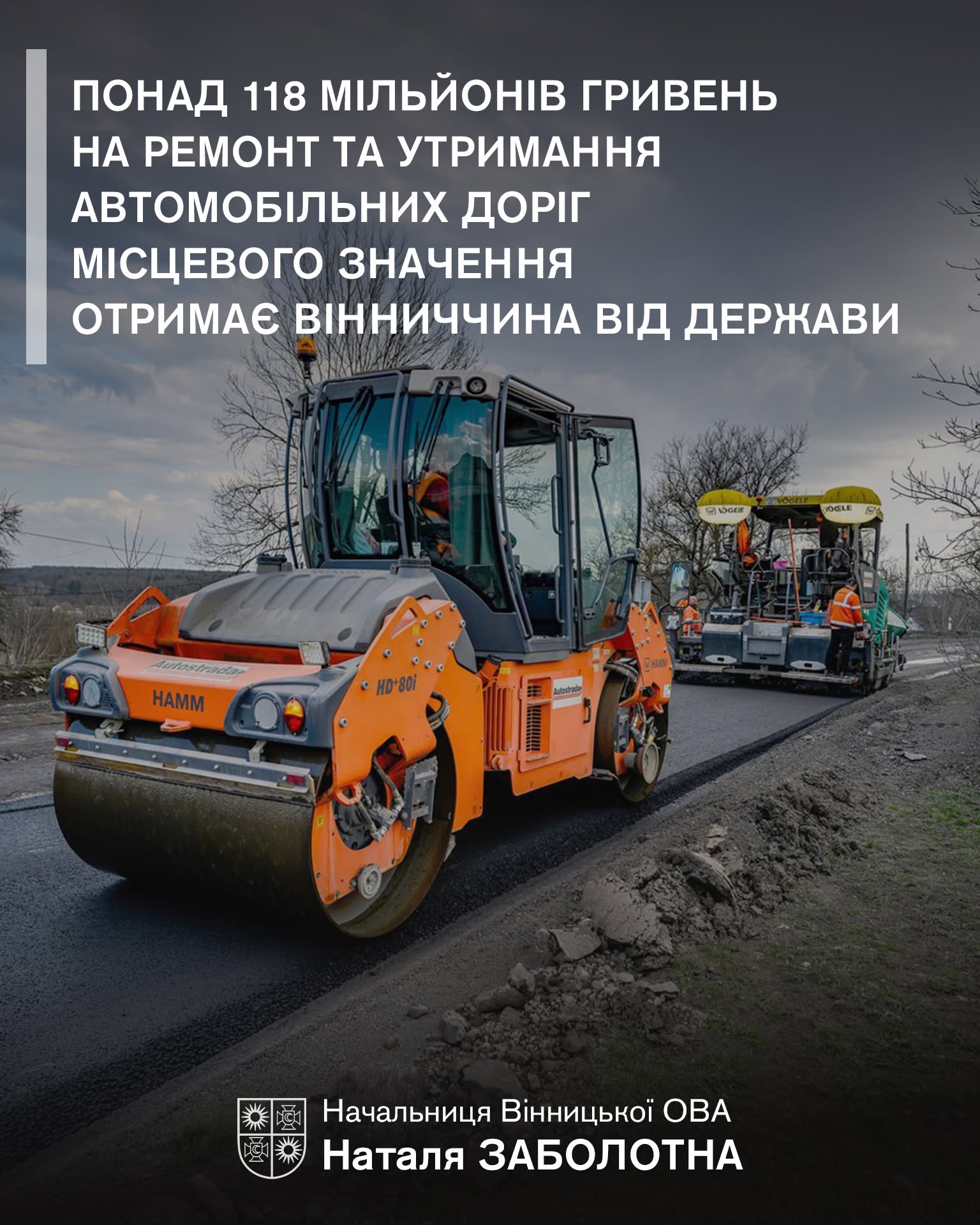 На оновлення місцевих доріг Вінниччини спрямують понад 118 мільйонів гривень