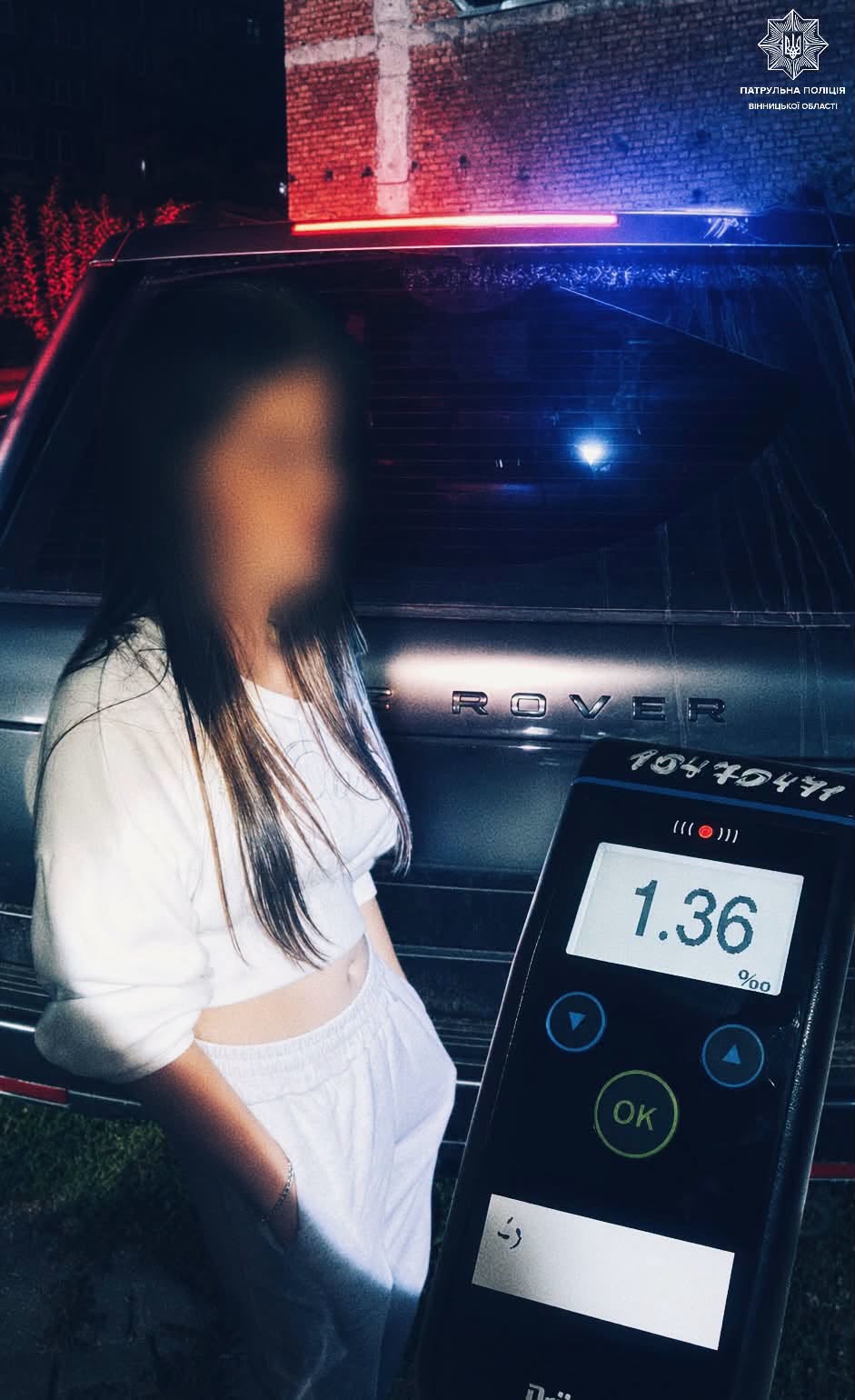У Вінниці вночі зупинили 23-річну водійку Range Rover із 1,36 проміле алкоголю