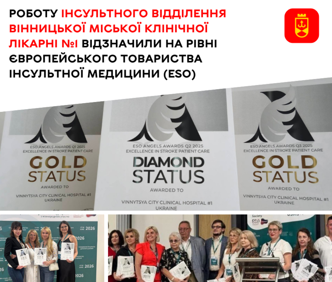 Інсультне відділення Вінницької міської клінічної лікарні №1 отримало найвищі відзнаки Європейського товариства інсультної медицини