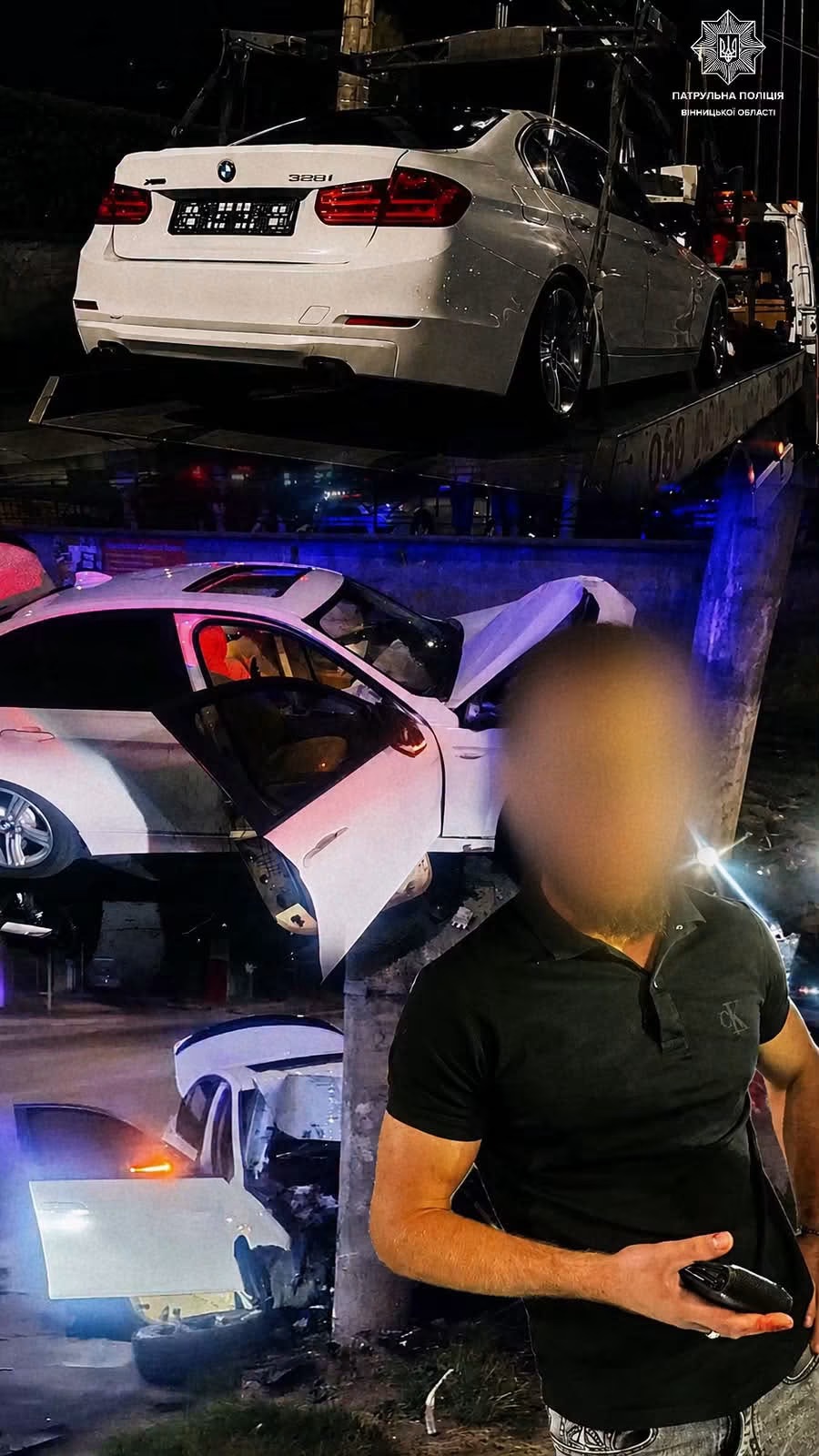 У Вінниці водій BMW врізався в електроопору та відмовився проходити огляд на стан сп’яніння