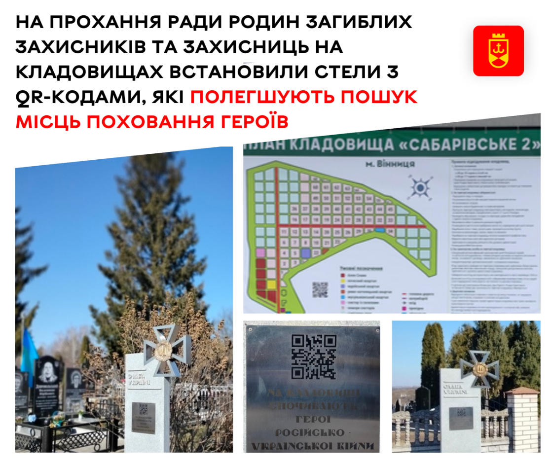 На кладовищах Вінниці встановили стели з QR-кодами для пошуку місць поховання полеглих Захисників