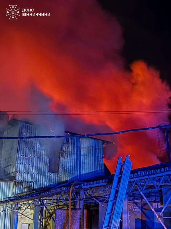 У Вінниці вночі сталася масштабна пожежа на території підприємства: вогонь охопив 350 квадратних метрів