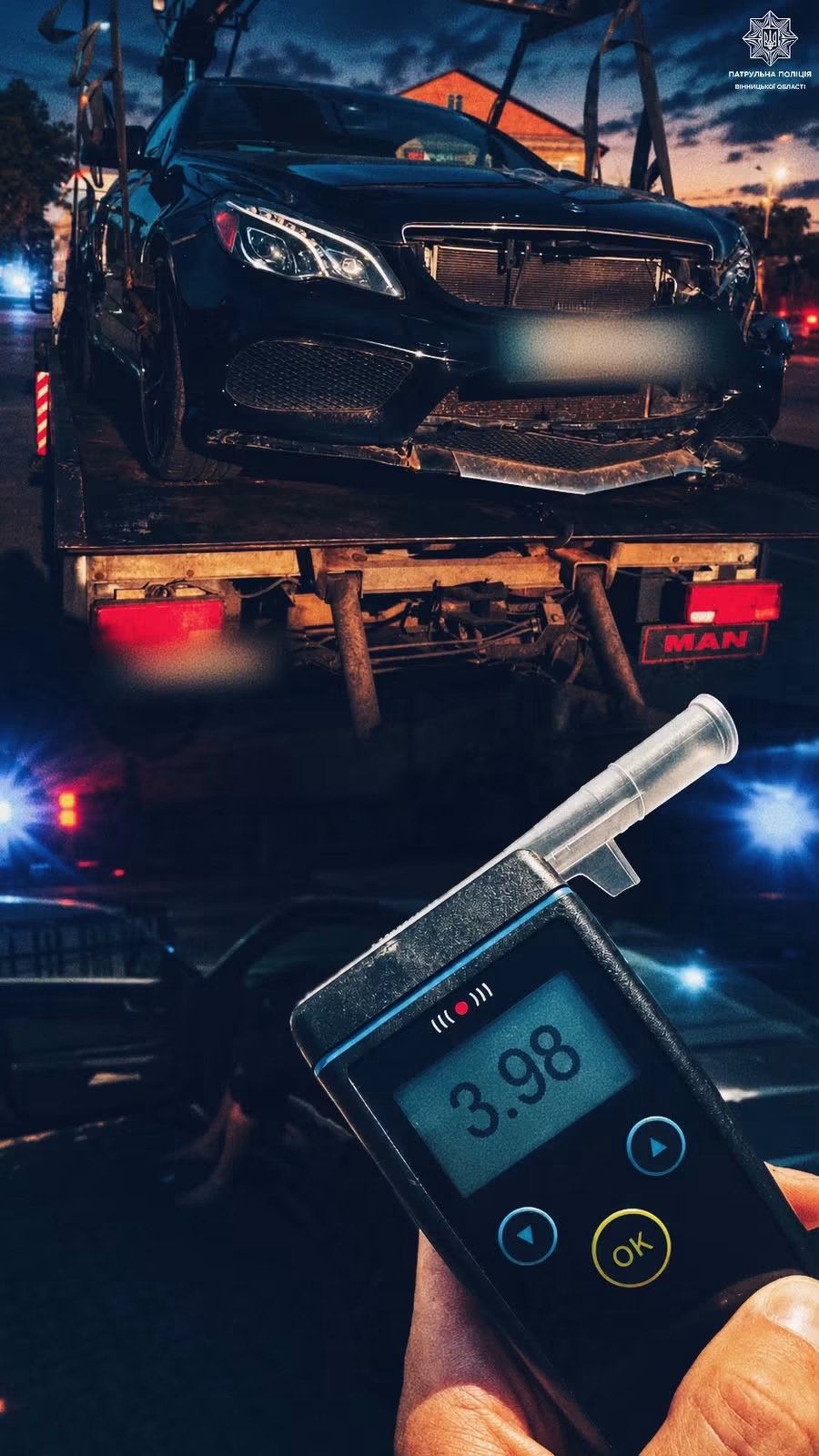 3,98 проміле: у Вінниці нетверезий водій Mercedes в’їхав в огорожу