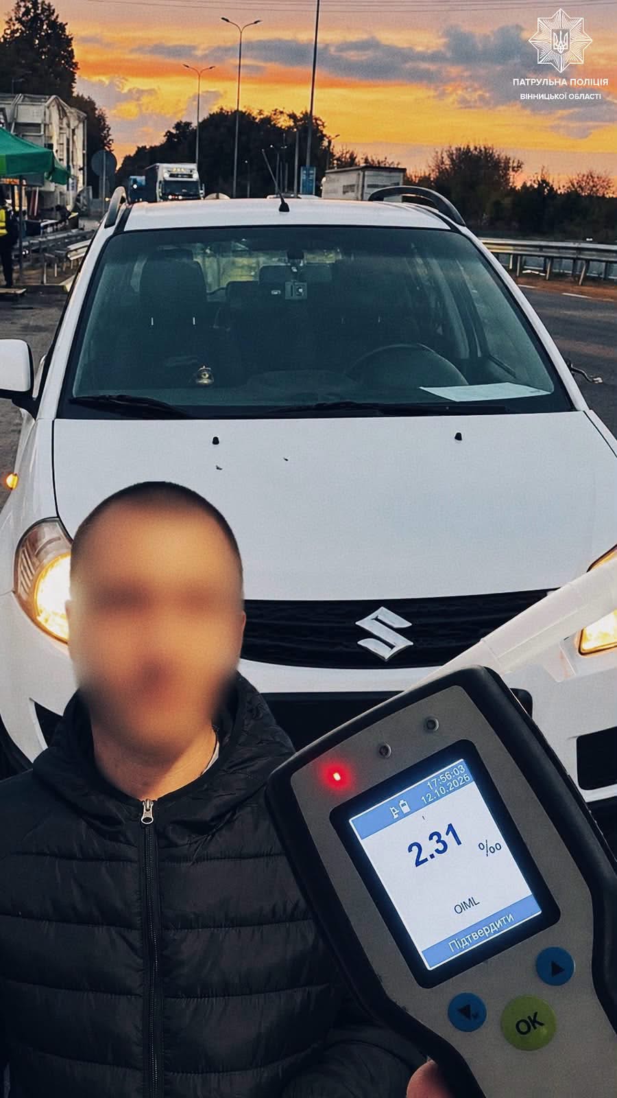 На Вінниччині водій Suzuki керував автомобілем із 2,31 проміле алкоголю