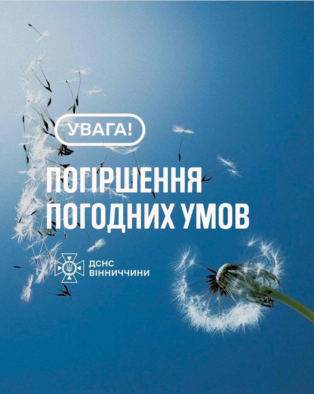 Сильний вітер у Вінницькій області: оголошено жовтий рівень небезпеки